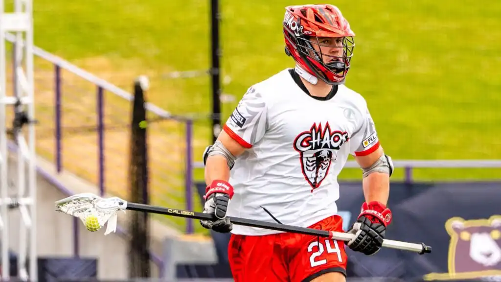 Rookie defender Will Bowen clears the ball for Chaos Lacrosse Club