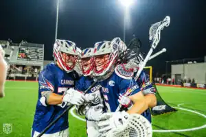 The Cannons rejoice in their first win and Colin Kirst's first pro career win in net (Photo courtesy of Kait Devir).