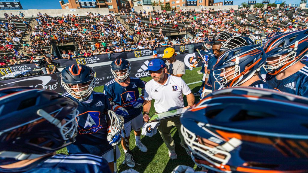 ... during a Premier Lacrosse League game on Sunday, June 23, 2019 in Baltimore. (Larry French/AP Images for Premier Lacrosse League)