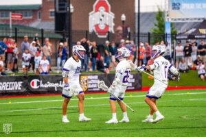 Connor Kelly, Michael Sowers, and Kieran McArdle celebrate the Waterdogs comeback victory (Photo courtesy of Nick Ieradi).