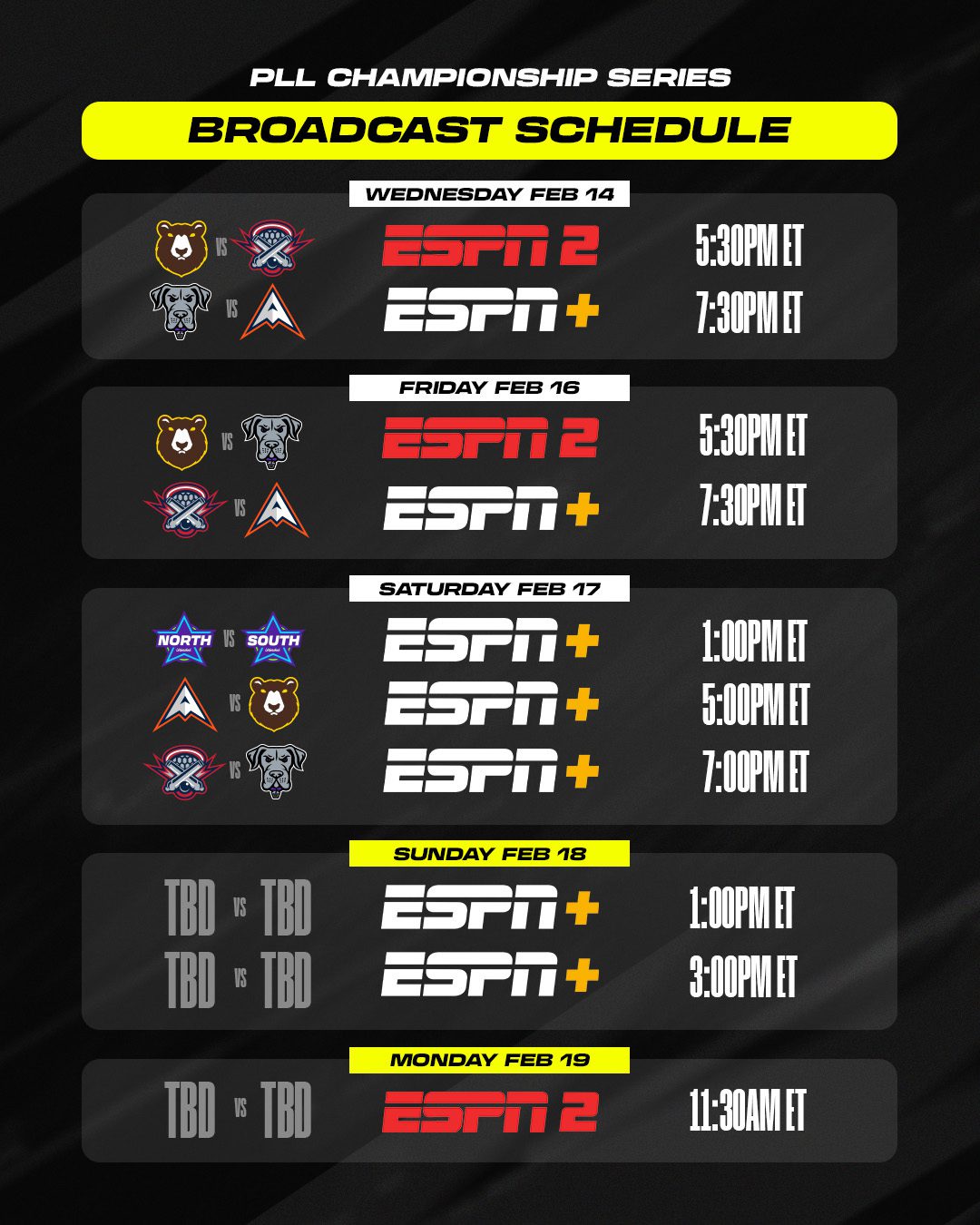 2024 PLL Championship Series Broadcast Schedule