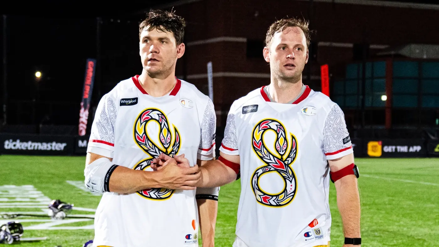 Maryland Whipsnakes defensemen Matt Dunn and Tim Muller